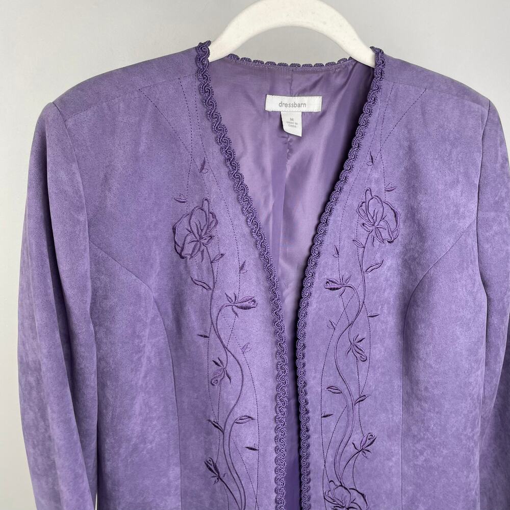 y2k Purple Floral Embroidered Faux Suede Jacket Womens M Feminine Cottagecore - Picture 12 of 16